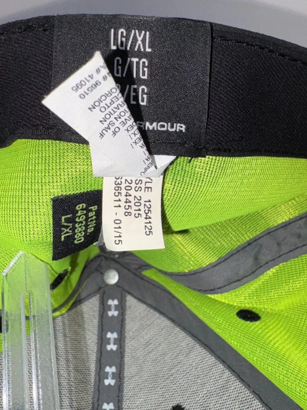 Under Armour HeatGear Stretch Fit Hat Cap Black Neon Green LG XL Golf Running